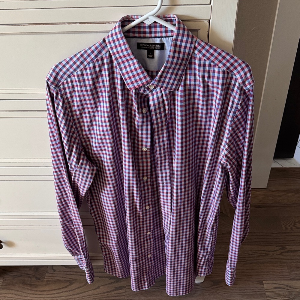 Men's Blue and Red Checkered Shirt